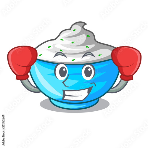 Boxing sour cream in a glass bowl cartoon