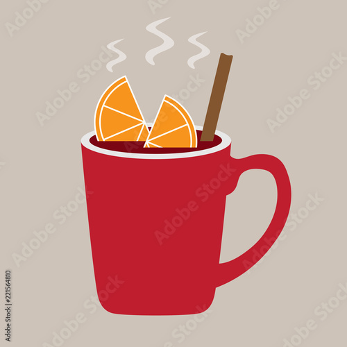 mulled vine with slice of orange and cinnamon- vector illustration