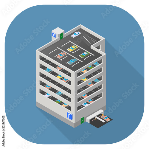Canvas-taulu Flat Icon multi-storey car park.
Isometric exterior.