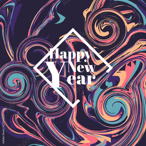 Fototapeta Naklejka Na Ścianę i Meble -  Happy new year 2019 calligraphy with colorful brushstroke, Gradient shapes trendy, vector illustrator