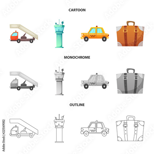 Vector illustration of airport and airplane sign. Collection of airport and plane stock vector illustration.