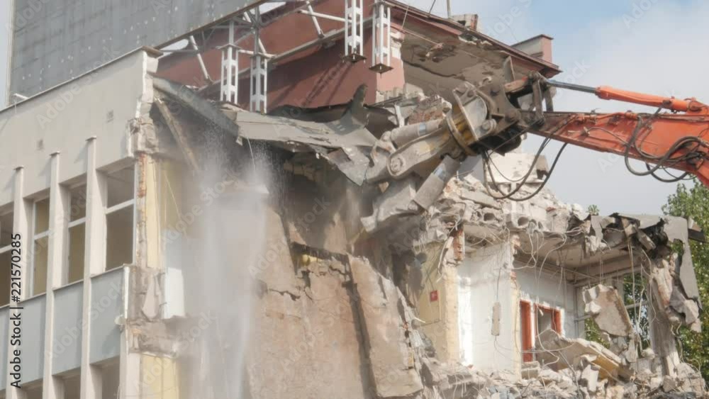 demolition of the building, demolition work, excavator at work