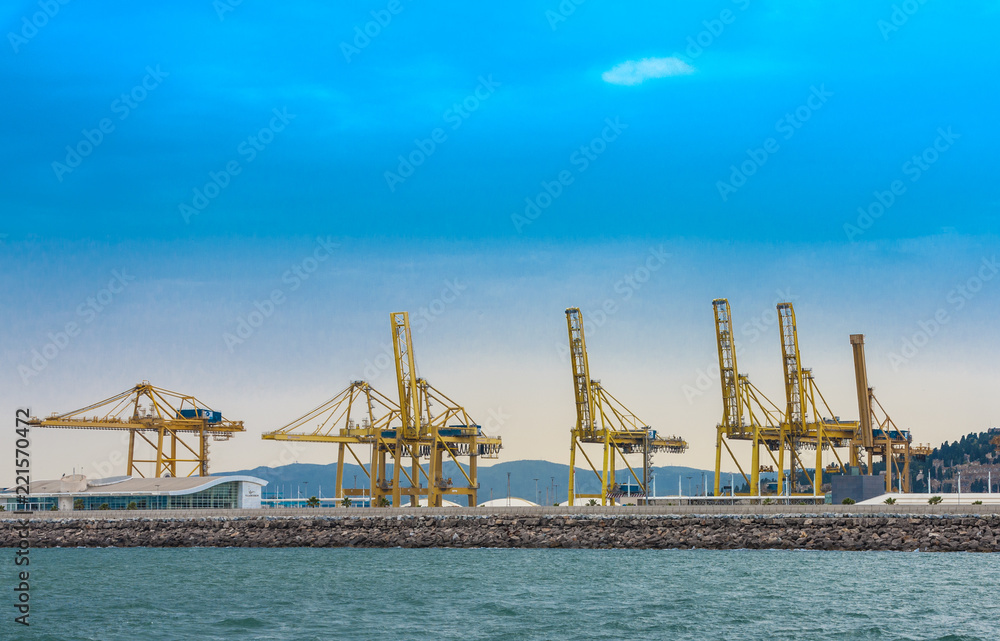 View on trading seaport with cranes