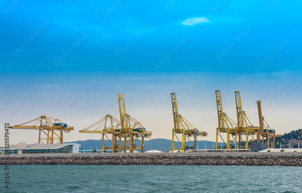 View on trading seaport with cranes View on trading seaport with cranes