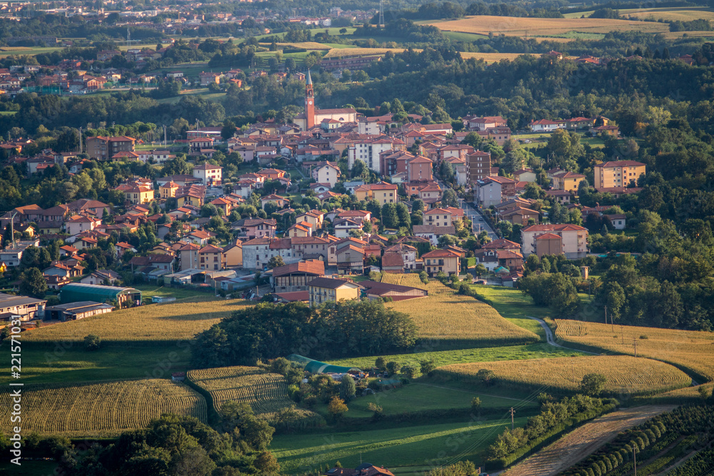 aerial view of a small village in lombardy
