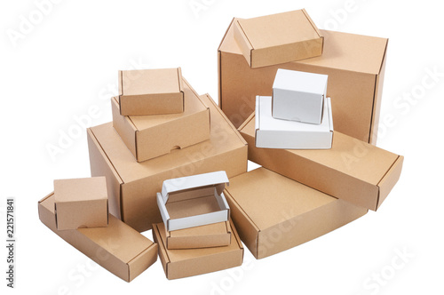 Many cardboard boxes isolated on white background
