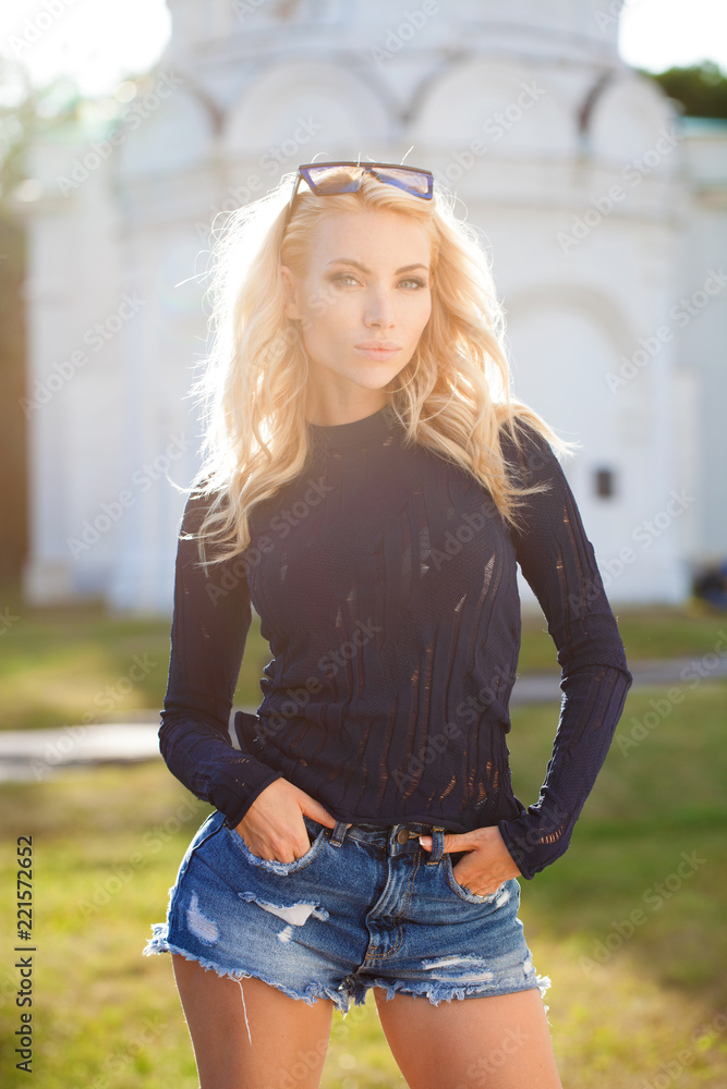 Portrait close up of young beautiful blonde woman