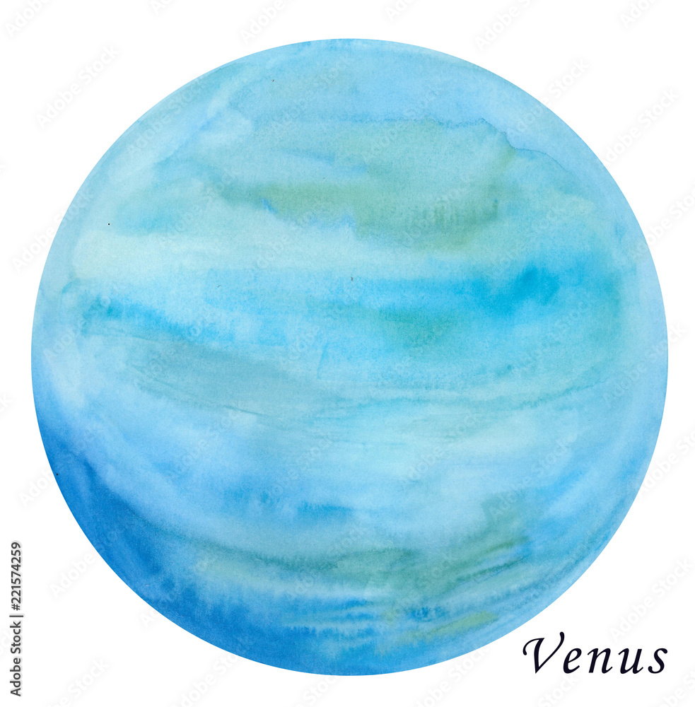 Venus Planet watercolour illustration. Hand drawn on white background, isolated. Venus Planet watercolour illustration. Hand drawn on white background, isolated.