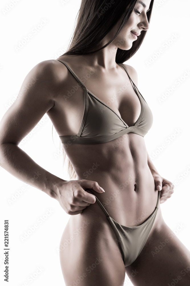 Close up of slim fit healthy girl in black panties Stock Photo