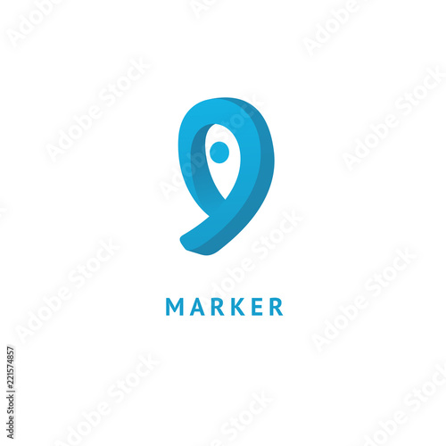 Map marker icon. Vector flat style illustration location pin logotype design. Location pin navigation logo template. Logo concept of navigator, guide, , booking hotel, Rent a Car, travel application.