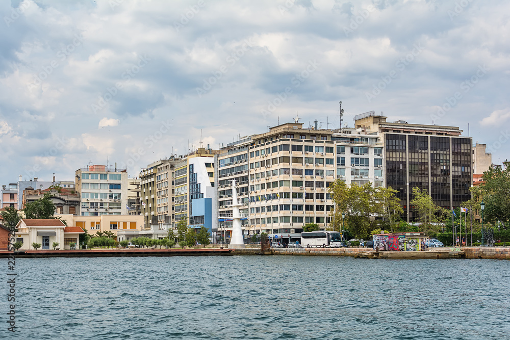 Thessaloniki, Greece - August 16, 2018: Coast of historical cityview of Thessaloniki, Greece.