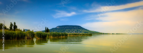 Obraz na plátně Lake Balaton and a Hill in the background