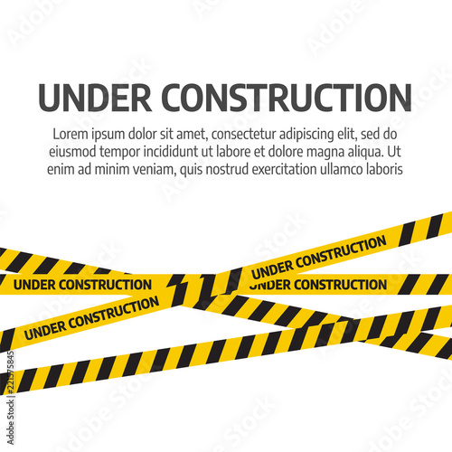 Under construction website page. Under construction tape warning banner vector