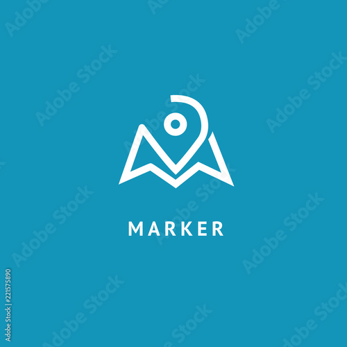 Map marker icon. Vector flat style illustration location pin logotype design. Location pin navigation logo template. Logo concept of navigator, guide, , booking hotel, Rent a Car, travel application.