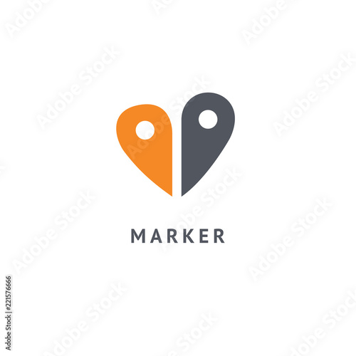 Map marker icon. Vector flat style illustration location pin logotype design. Location pin navigation logo template. Logo concept of navigator, guide, , booking hotel, Rent a Car, travel application.