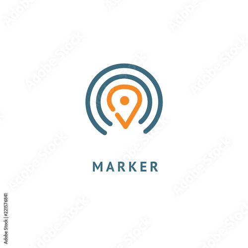 Map marker icon. Vector flat style illustration location pin logotype design. Location pin navigation logo template. Logo concept of navigator, guide, , booking hotel, Rent a Car, travel application.