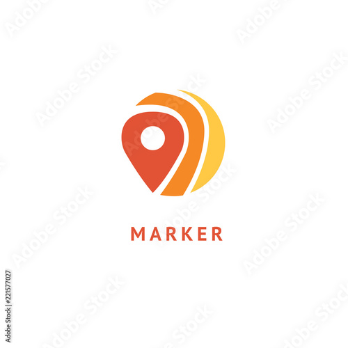 Map marker icon. Vector flat style illustration location pin logotype design. Location pin navigation logo template. Logo concept of navigator, guide, , booking hotel, Rent a Car, travel application.
