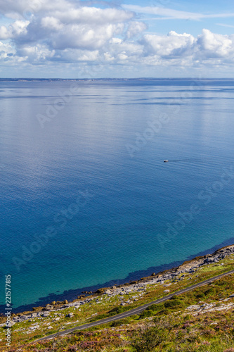 Burren way trail with Galway bay in background