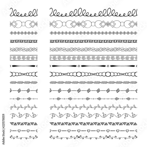 Black hand drawn borders and dividers. Ink and brush vector illustration.