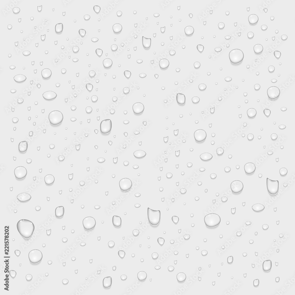 Realistic pure water rain or steam drops on transparent background. Vector isolated droplets illustration. Realistic pure water rain or steam drops on transparent background. Vector isolated droplets illustration.