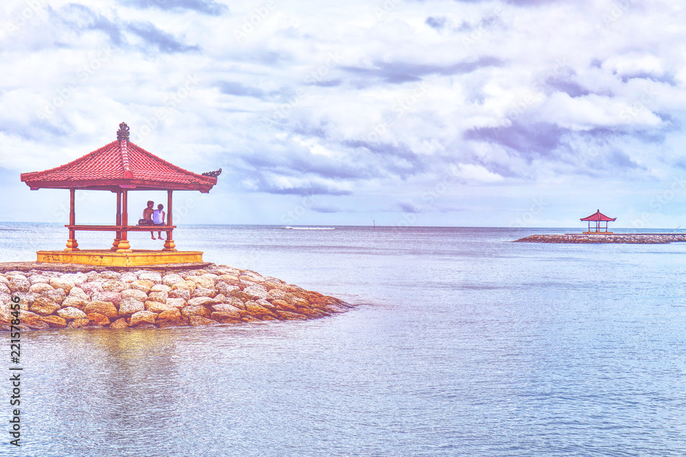Fototapeta premium Sanur Beach, at Bali. with Dreamy Pink Effects