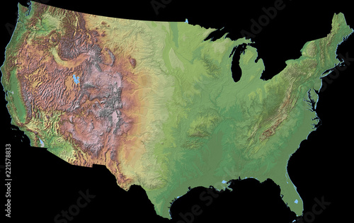 Картината върху платно Elevation map of USA - 3D rendering