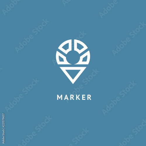 Map marker icon. Vector flat style illustration location pin logotype design. Location pin navigation logo template. Logo concept of navigator, guide, , booking hotel, Rent a Car, travel application.