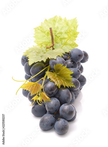 grapes with green leaf on white background