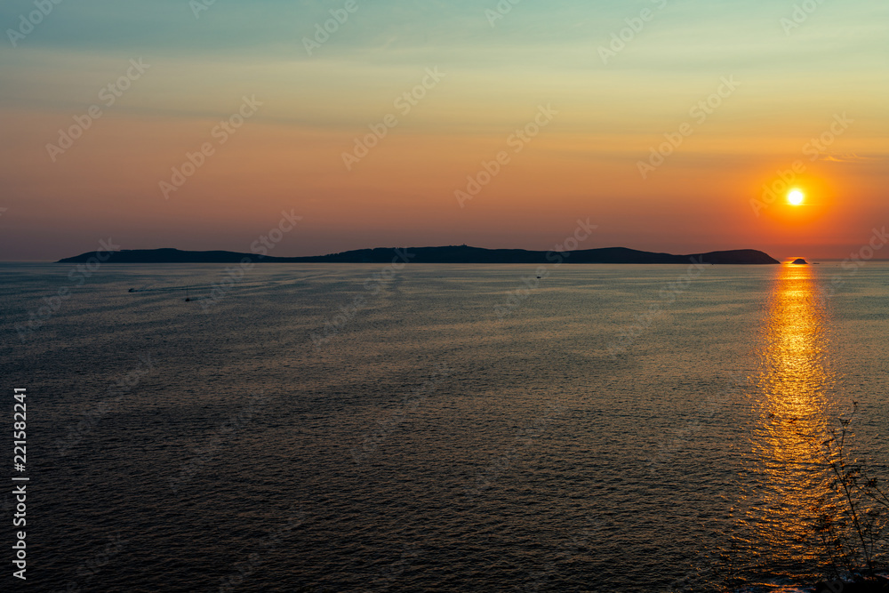 Silhouette of Ons Island in Galicia, Spain