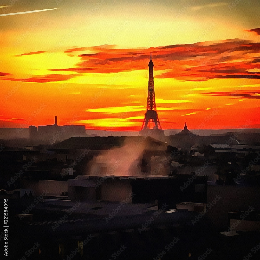 Eiffel Tower Landscape Drawing