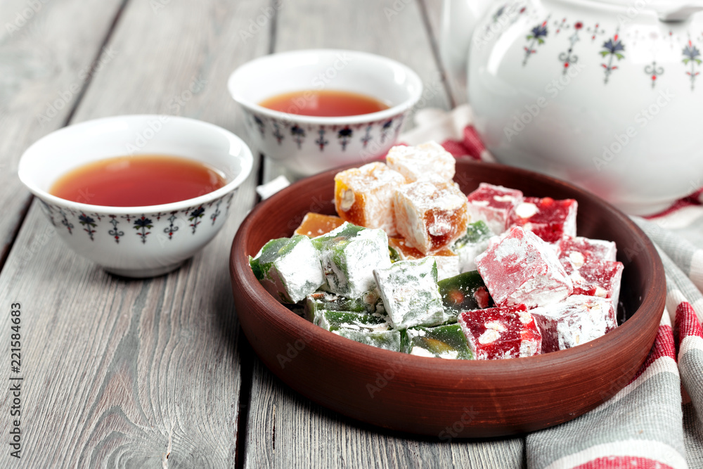 Turkish delight on a wooden table. Turkish delight on a wooden table.