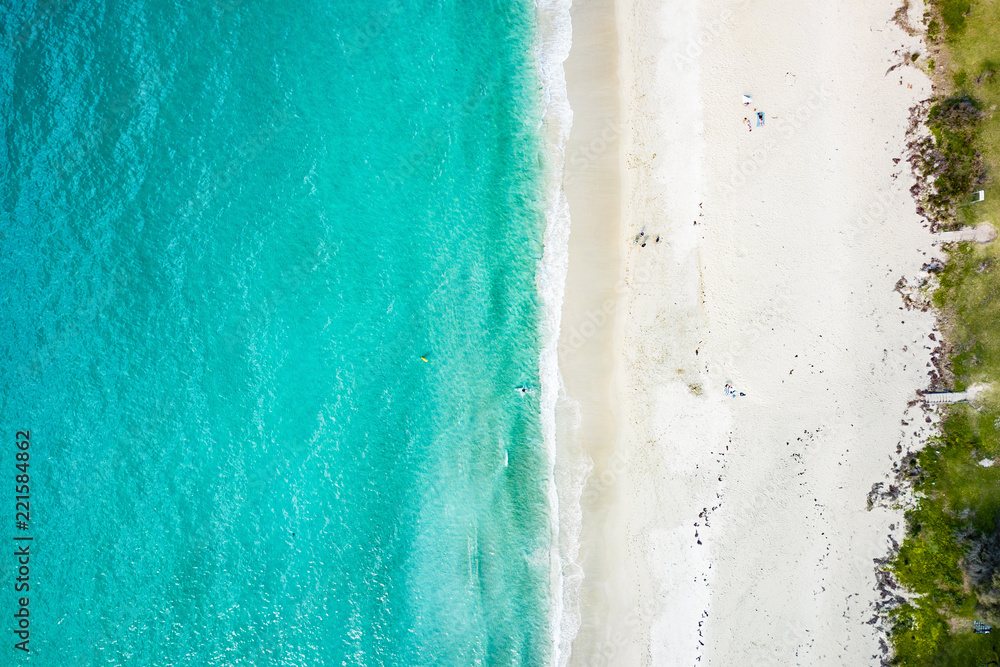 Aerial photo of Meelup Beach with clear turquoise water near Dunsborough in the South West region of Western Australia, Australia.