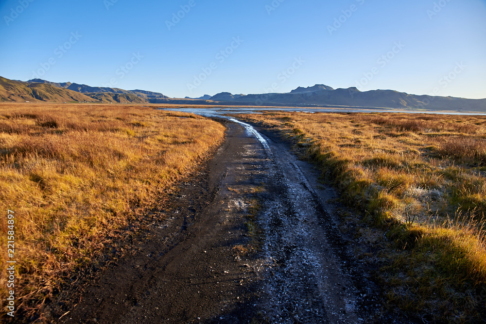 Asphalt road in Iceland, Autumn