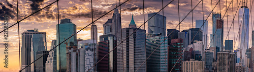 Panorama of the NYC skyline from the Brooklyn Bridge. photo