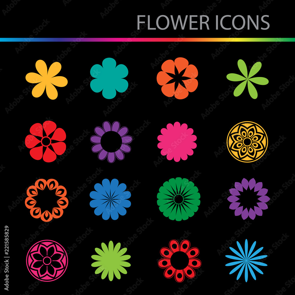 Colorful flower icon set