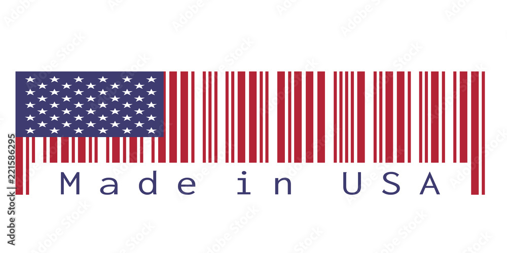 Barcode set the color of America flag, the red blue color and star on white background with text: Made in USA. concept of sale or business. Barcode set the color of America flag, the red blue color and star on white background with text: Made in USA. concept of sale or business.
