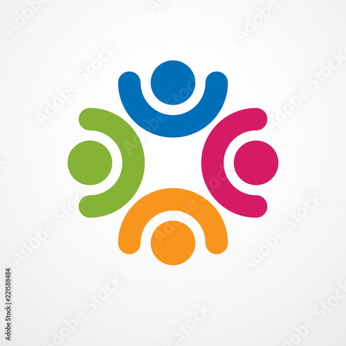 Teamwork businessman unity and cooperation concept created with simple geometric elements as a people crew. Vector icon or logo. Friendship dream team, united crew colorful design.