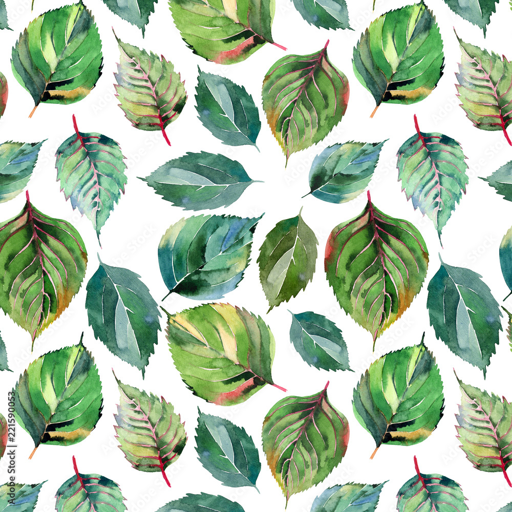 Beautiful lovely cute wonderful graphic bright floral herbal autumn orange green yellow leaves pattern watercolor hand sketch. Perfect for textile, wallpapers, wrapping paper