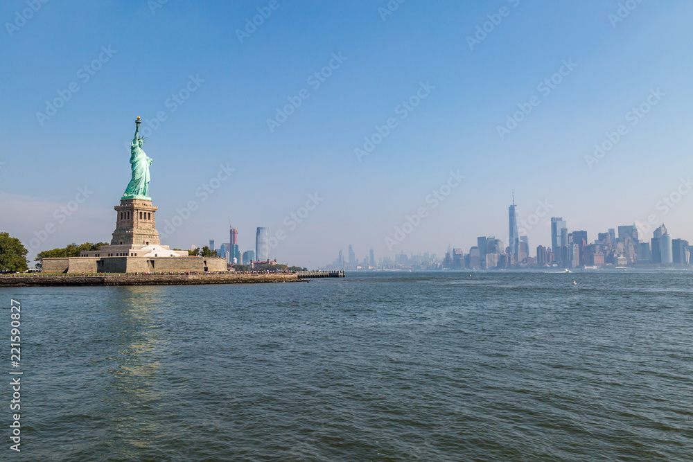 The Statue of Liberty and the skyline of New York