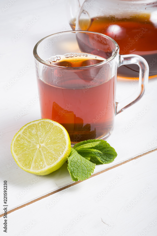 Hot black tea served with lime Hot black tea served with lime