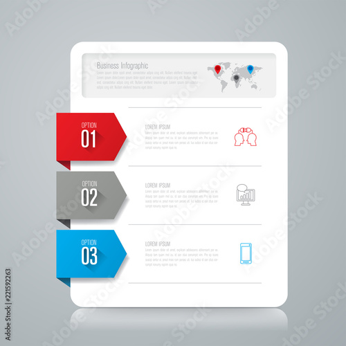 Infographics design vector and business icons with 3 options.