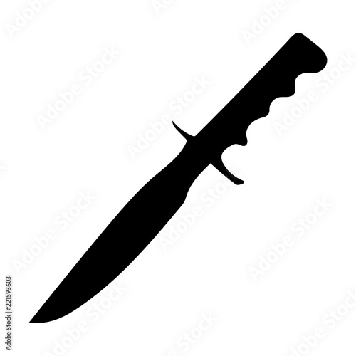 Simple  flat  black silhouette combat knife icon. Isolated on white