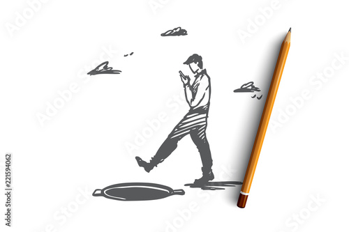 Danger, game, walking, hatch, attention concept. Hand drawn isolated vector.