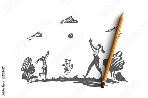 Mother, daughter, family, parenting, vacation concept. Hand drawn isolated vector.
