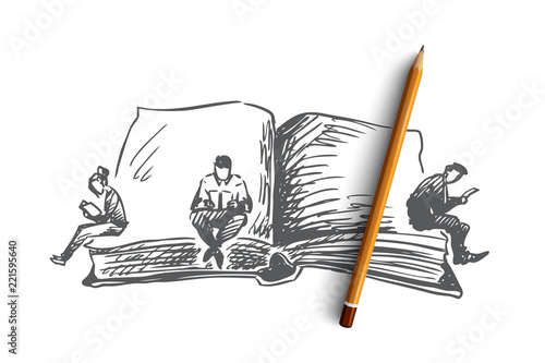 Book, world, day, reading concept. Hand drawn isolated vector.