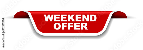 red and white banner weekend offer