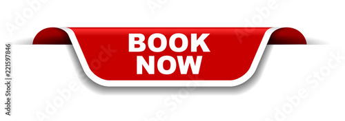 red and white banner book now