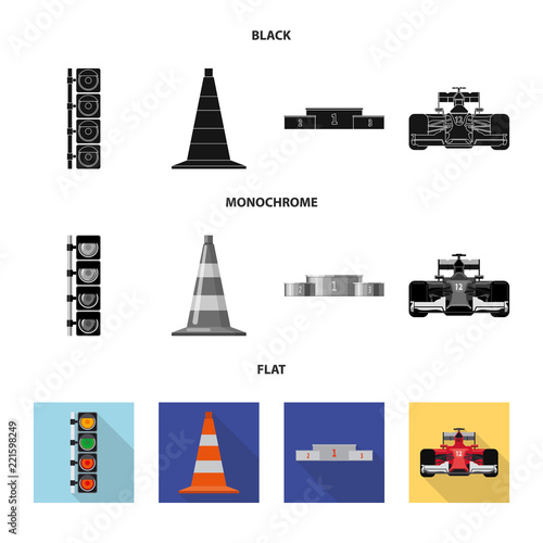 Vector illustration of car and rally sign. Set of car and race vector icon for stock.