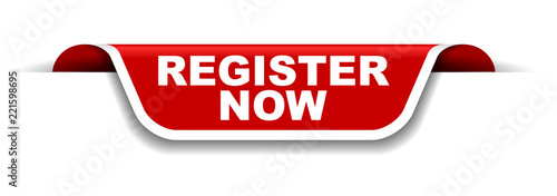 red and white banner register now