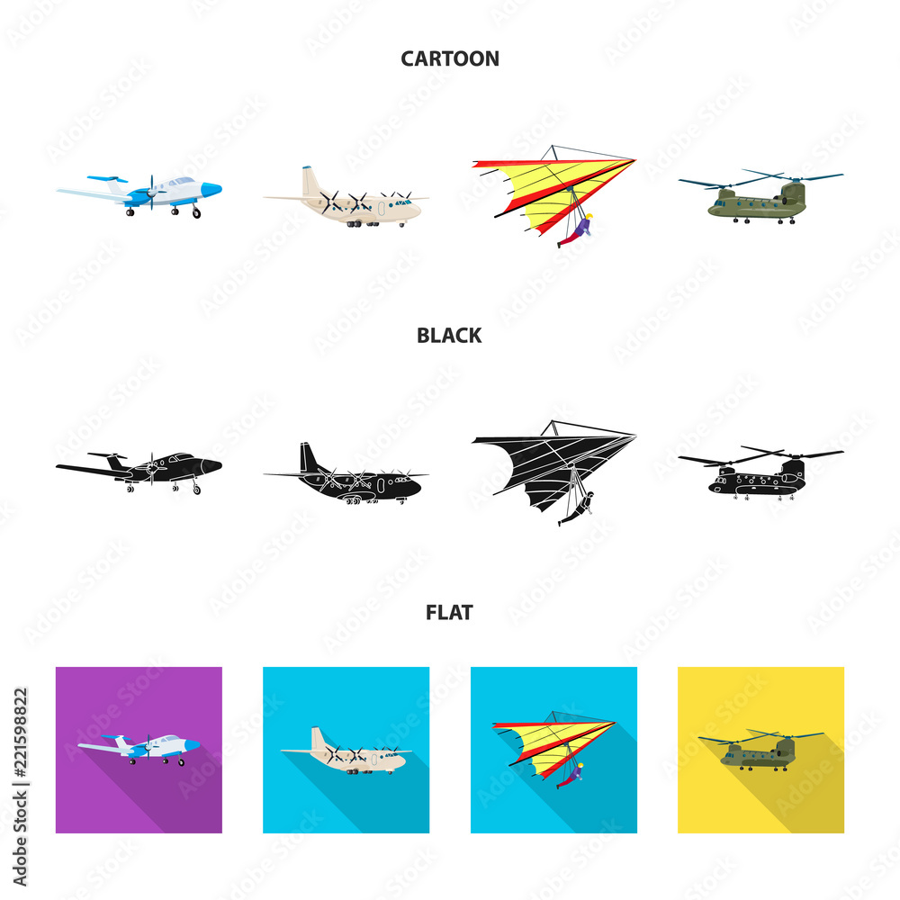 Vector illustration of plane and transport symbol. Set of plane and sky stock symbol for web.